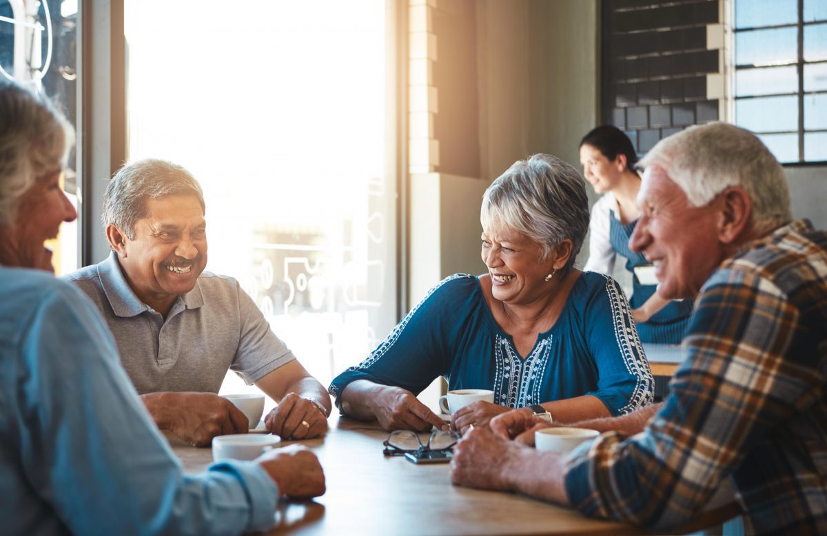 Shot of senior couples on a double date at a cafe