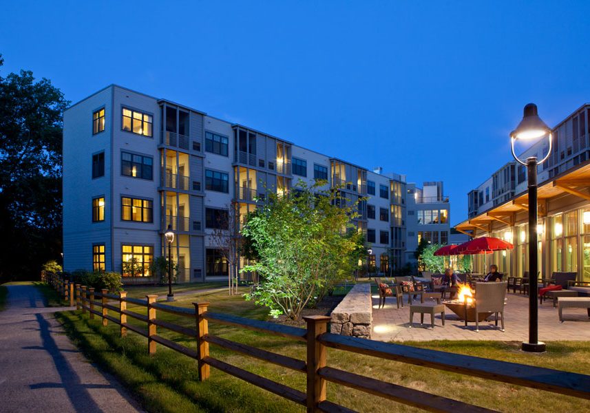 outdoor shot of Waterstone at Wellesley at night