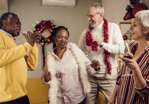 senior friends celebrating Christmas