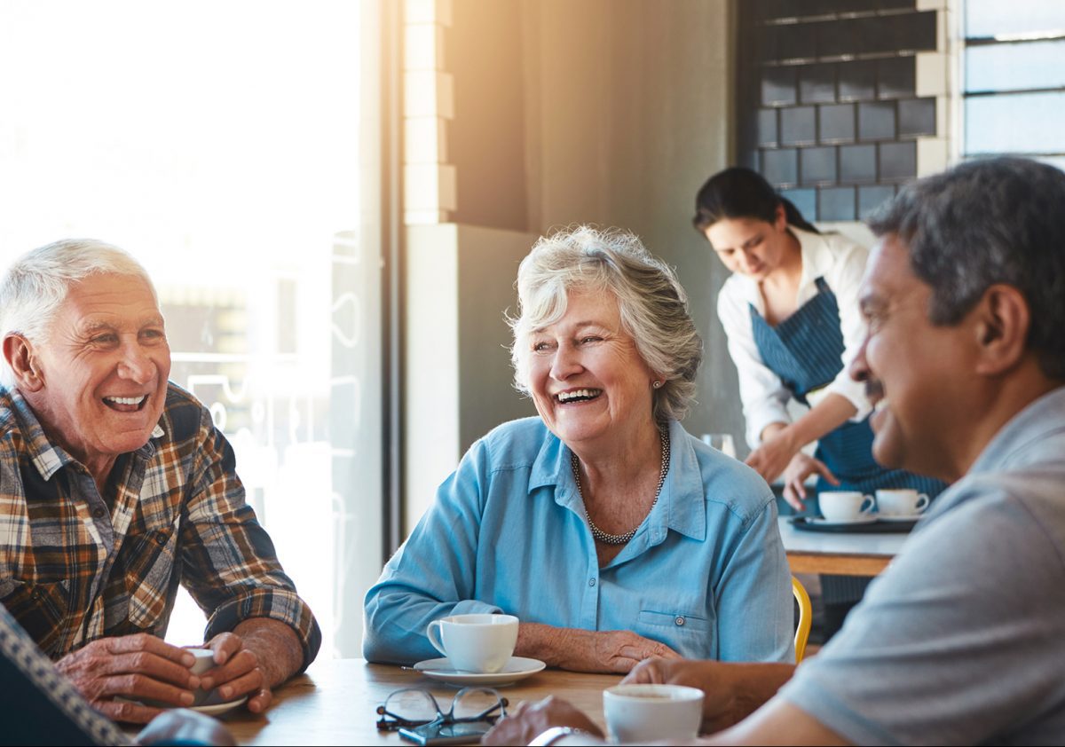 Shot of senior couples on a double date at a cafe