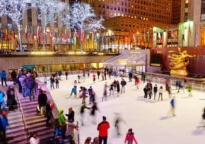 people ice skating at the Rockefeller Center