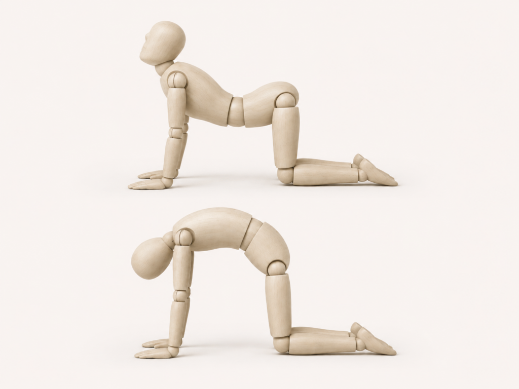 manakin performing cat/cow pose