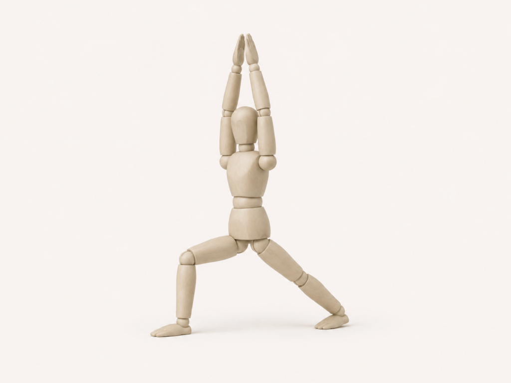 Manakin performing warrior pose